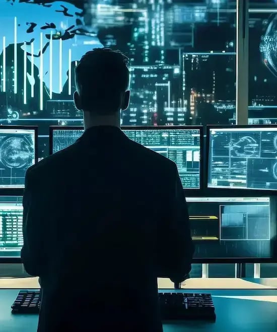 man in front of computers